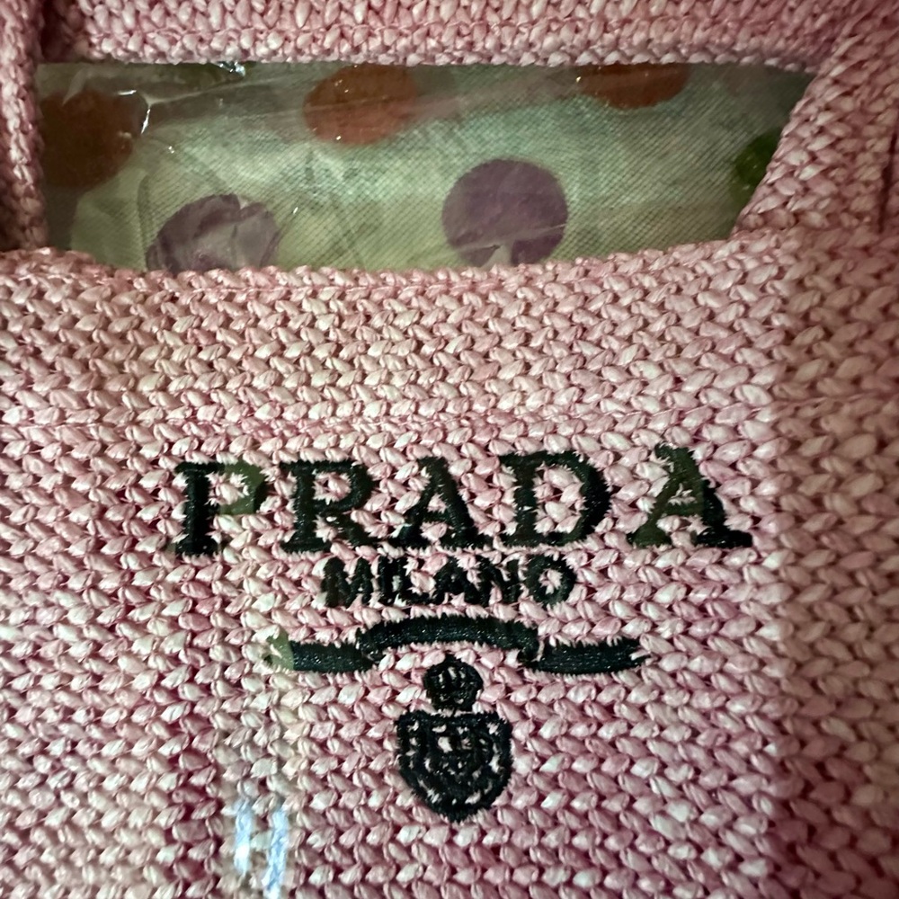 Prada Pink Straw Tote with Black Logo - Picture 11 of 14